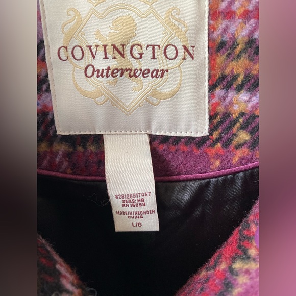 Covington Purple Plaid Peacoat Wool Blend Jacket Size Large EUC - Picture 4 of 9